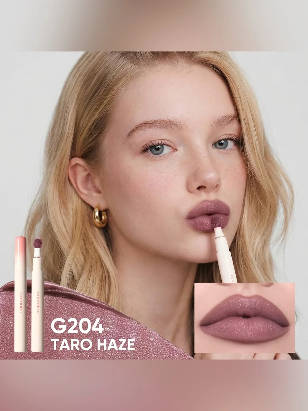Judydoll Taro Haze Cushion Matte Lock Lip Cream- mauve w silver & purple shimmer
